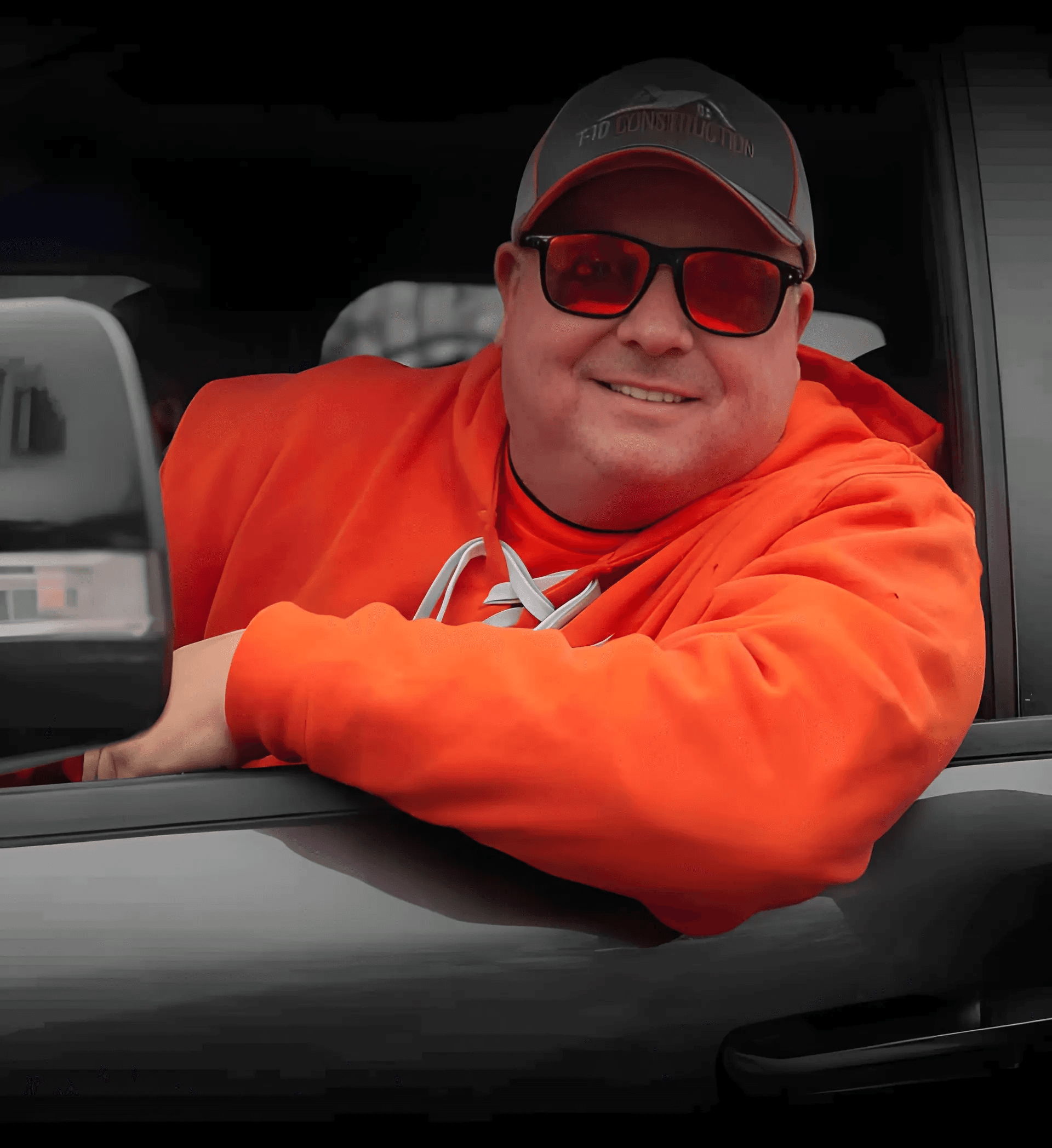 Jay Solem in a T-10 Construction orange hoodie
