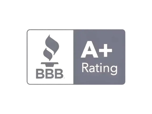 Better Business Bureau logo with an A plus rating designation badge.