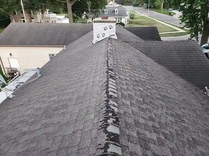 Roof with several missing shingles.