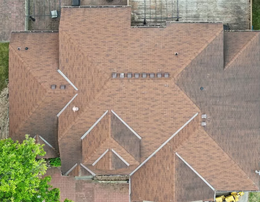 Brown roof with multiple levels