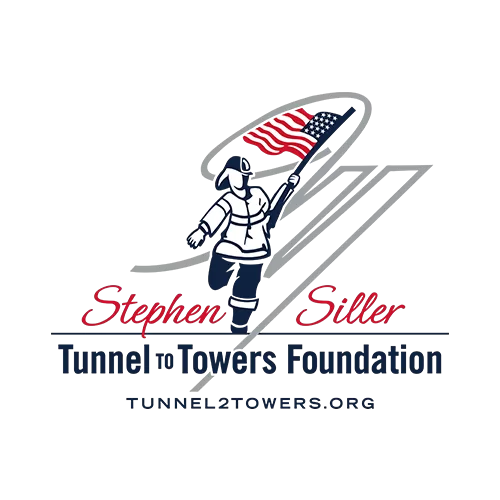 Logo of Stephen Siller Tunnel to Towers Foundation with firefighter holding American flag and website URL.